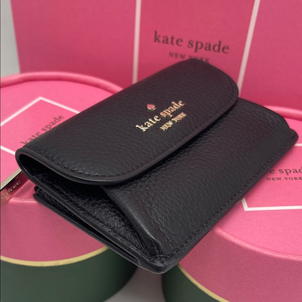 Kate Spade Dumpling Small Pebble Leather Flap Card Holder Wallet 
Black 
NWT